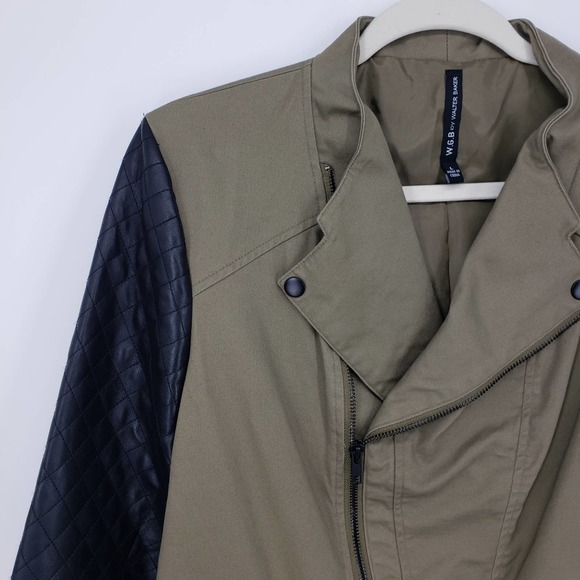 Walter Baker Bennett Moto Jacket L Asymmetrical Zip Up Faux Leather Green Black - Picture 7 of 11
